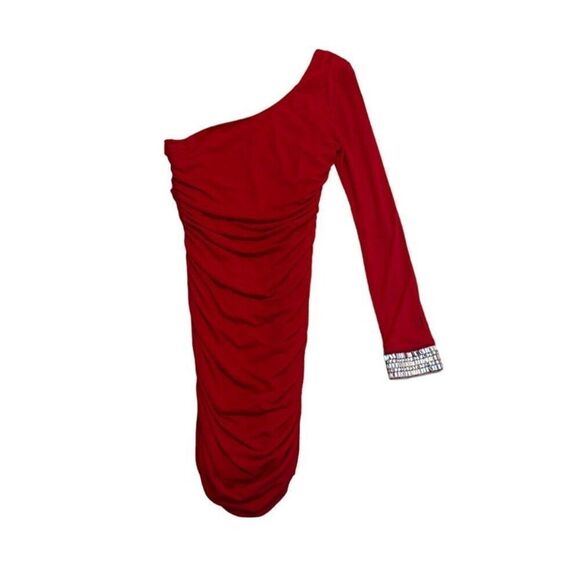 One-Shoulder Red Dress With Jewel Cuff By Emerald Sundae M - Picture 1 of 8